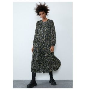 ZARA Metallic Thread Printed Midi Dress